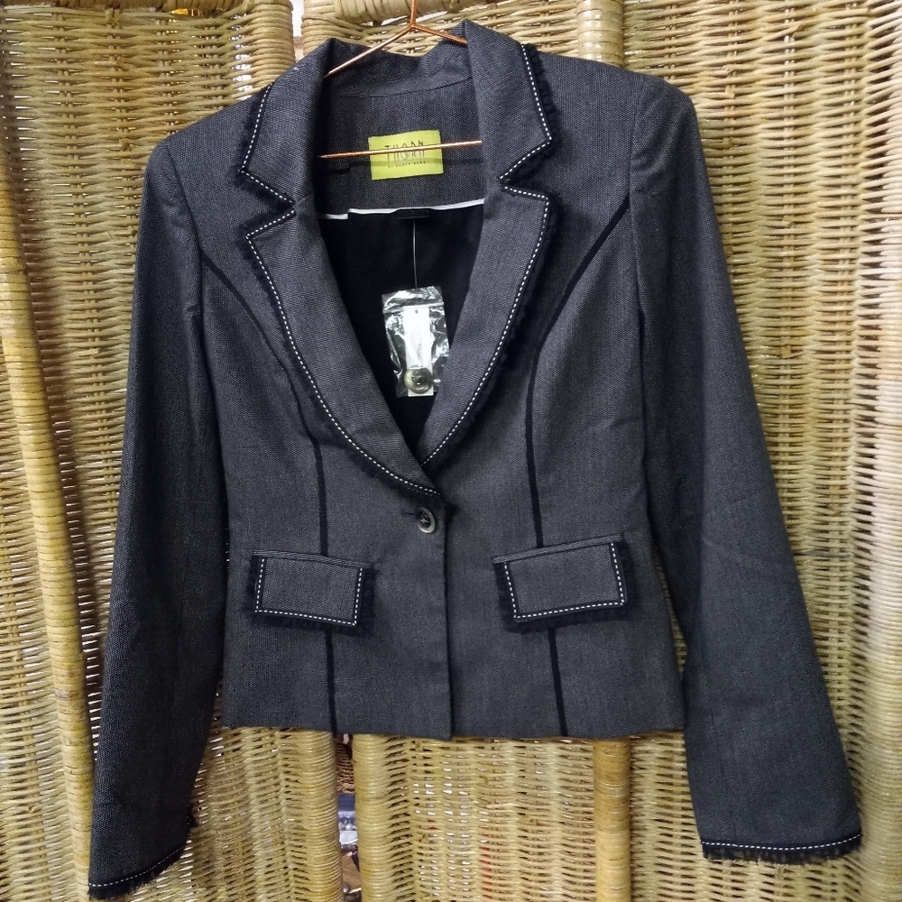 Nancy Rose THORN Blazer Jacket Black & White Pindot Cropped Size 0 NEW